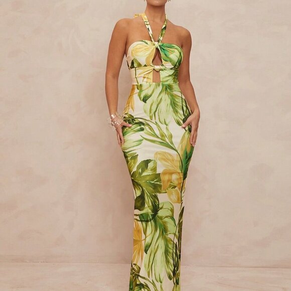 Multicolor Boho Women's Twist Back Bodycon Mermaid Dress - Picture 1 of 8